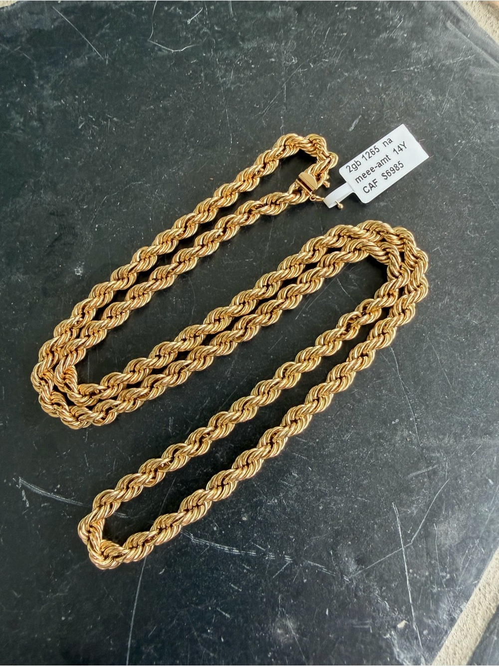 14K Yellow Gold Rope Chain Necklace 24” long